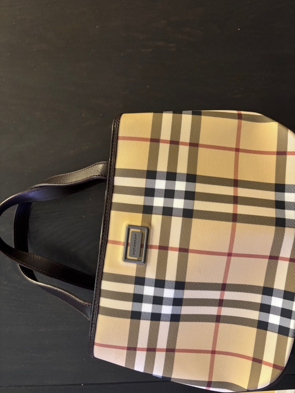 Burberry Beige Plaid Messenger Bag with Dark Brown Straps